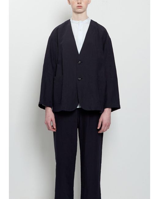 Arts & Science Blue No Collar Linen Jacket