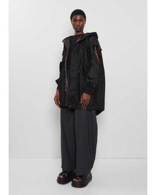 Sacai Black Hooded Quilted Satin Vest