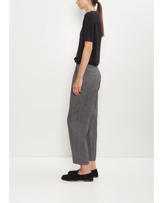 Apuntob Black Linen Wool Pinstripe Pleated Tapered Pant