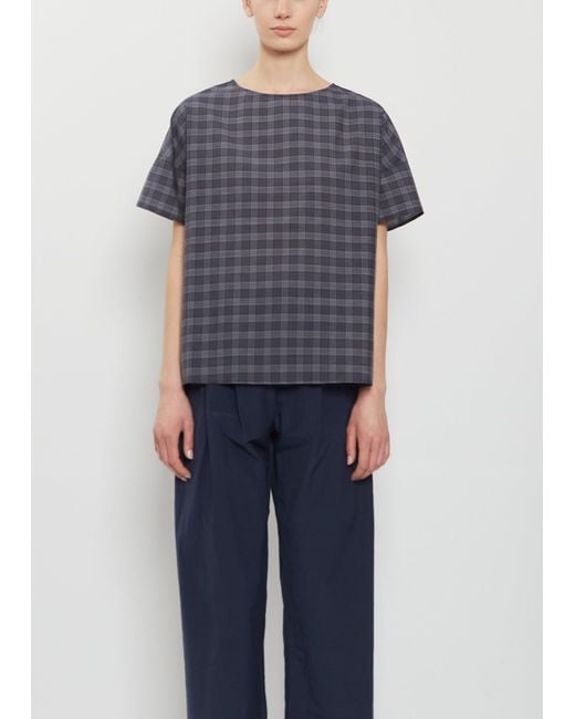 Apuntob Blue Short Sleeve Cotton Silk Top