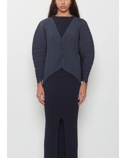 Issey Miyake Blue Unflurling Pleats Cardigan