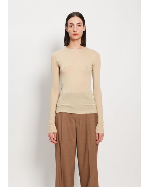 AURALEE Cotton Giza Sheer Rib L/s Tee in Natural | Lyst