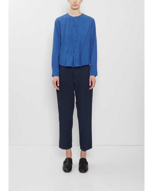 Pas De Calais Blue Linen Cotton Tapered Pants