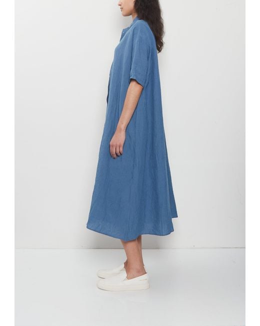 Apuntob Blue Classic Collar Linen Shirtdress