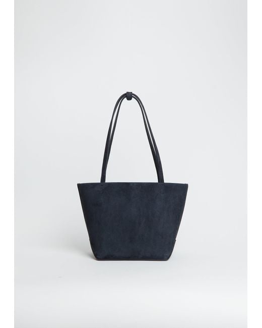 The Row Blue Medium Suede Park Tote Edge