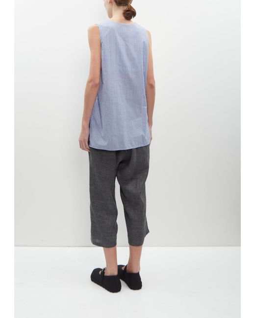 Y's Yohji Yamamoto Blue Asymmetric Drape Striped Top