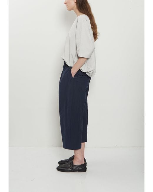 Apuntob Blue Technical Poplin Cropped Wide Pant