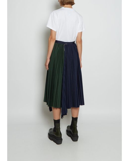 Sacai Technical Cotton Zippered Pleated Skirt in Blue | Lyst 