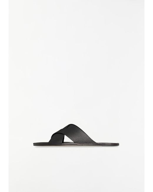 The Row White Malick Leather Cross Slides