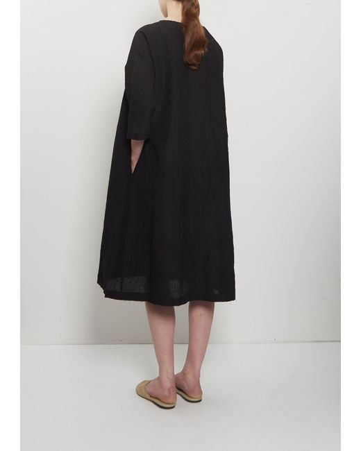 Apuntob Black Crinkled Linen 3/4 Sleeve Tunic Dress
