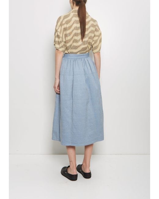 Visvim Blue Wool Linen Elevation Sashinko Down Skirt