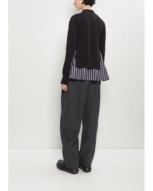 Sacai Black Cotton Poplin X Knit Cardigan