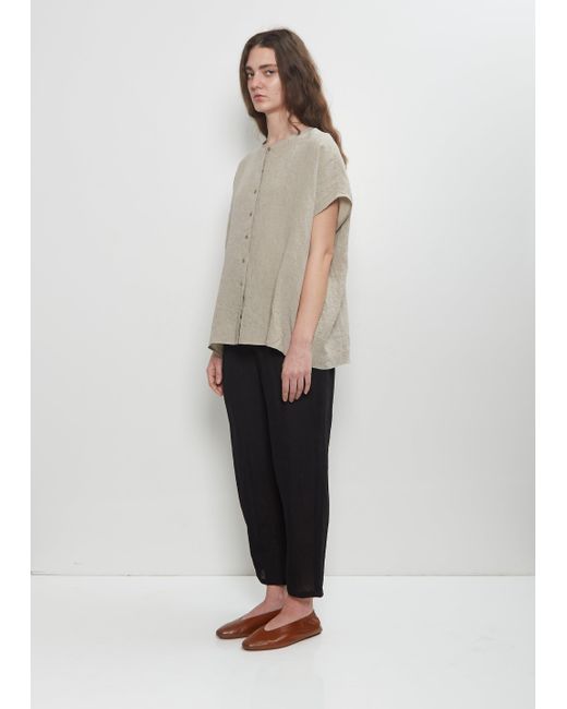 Apuntob Natural Linen Tapered Pull On Pant