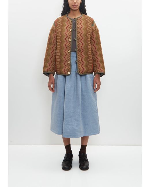 Visvim Blue Wool Linen Reversible Jacquard Blanket Liner Jacket