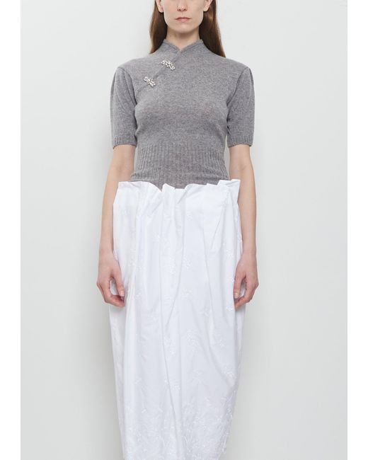 Simone Rocha White Embellished Mandarin Collar Cashmere Sweater
