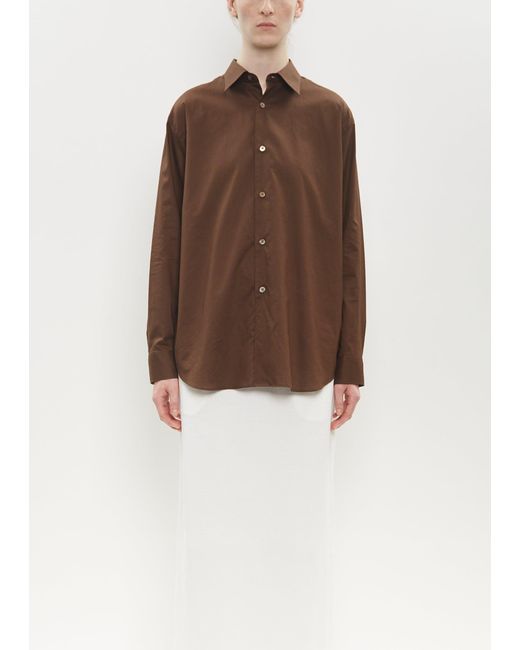 WASHED FINX TYPEWRITER SHIRT ダークブラウン　0 WASHED FINX TYPEWRITER OPEN COLLAR SHIRT IN DARK BROWN
