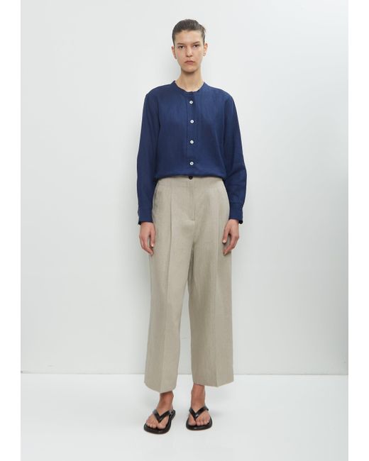 Margaret Howell Blue Linen Pleated Front Cropped Trouser