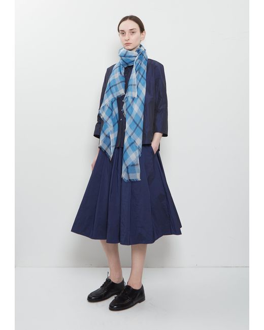Denis Colomb Blue Amara Plaid Cashmere Silk Shawl