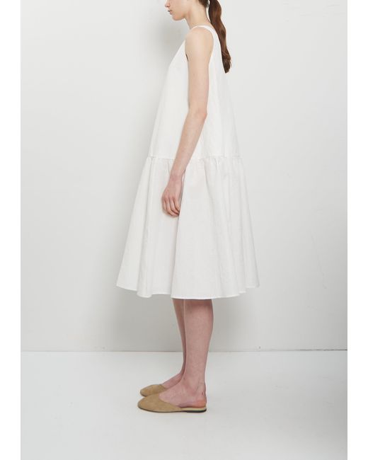 Apuntob White Linen Cotton V-neck Sleeveless Dress