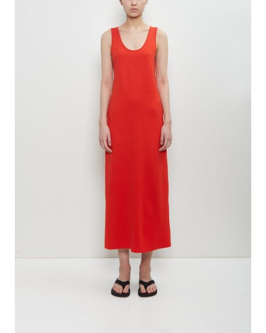 Auralee Red Cotton Silk Strech Double Face Knit Dress
