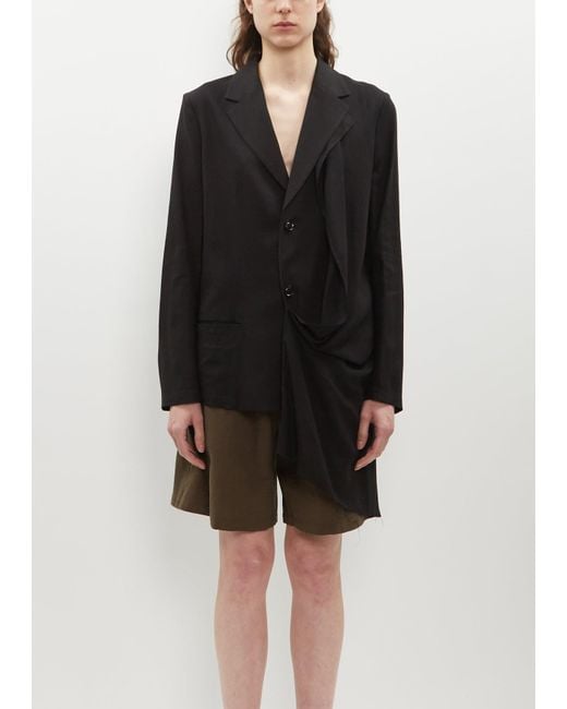 Y's Yohji Yamamoto Black Asymmetric Drape Viscose Jacket