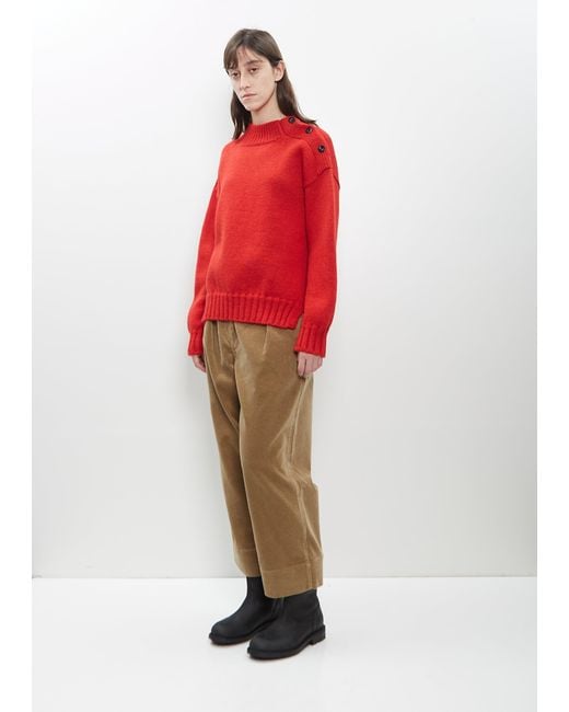 MHL by Margaret Howell Red Wool Button Neck Sweater