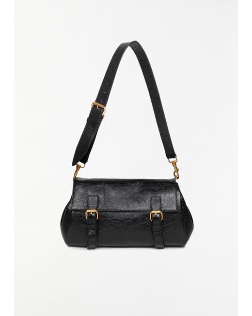 Dries Van Noten Black Buckle Leather Satchel