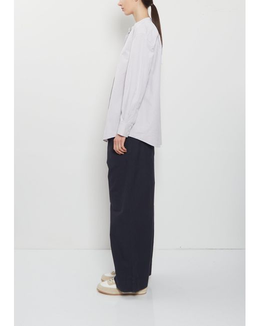 MHL by Margaret Howell White Long Collarless Cotton Shirt — Pebble