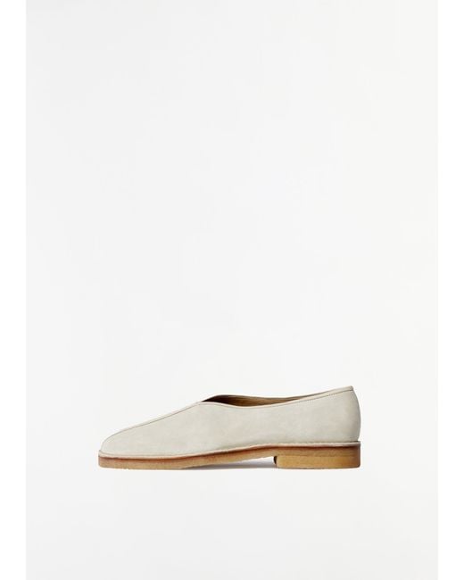 Lemaire White Suede Piped Crepe Slippers