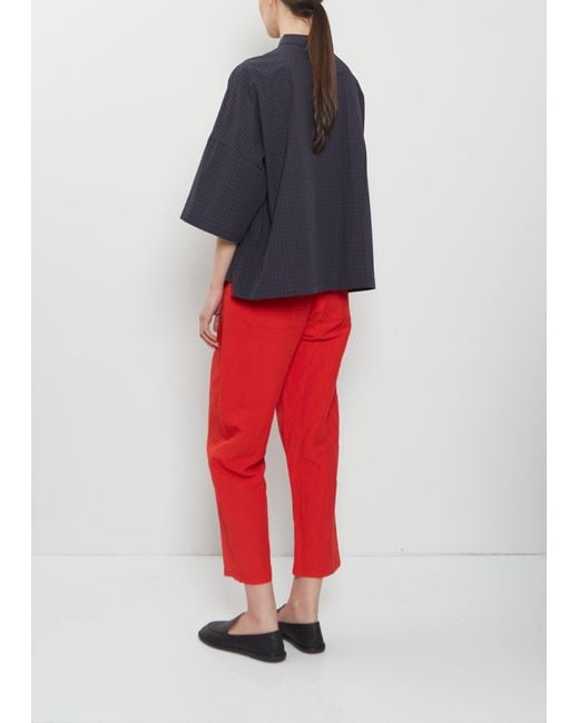 Apuntob Red Three-quarter Sleeves Cotton Shirt