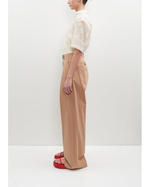 Plan C White Stretch Cotton Pleated Trousers