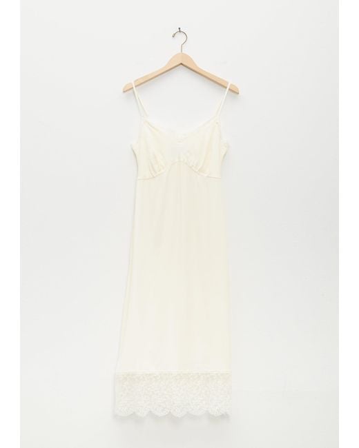 Simone Rocha White Slip Dress W/ Deep Lace Trim