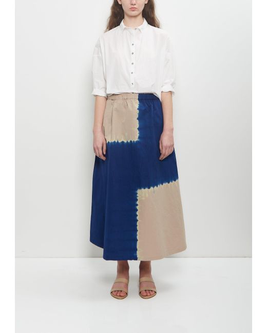 Suzusan Blue Cotton Broad Flare Skirt