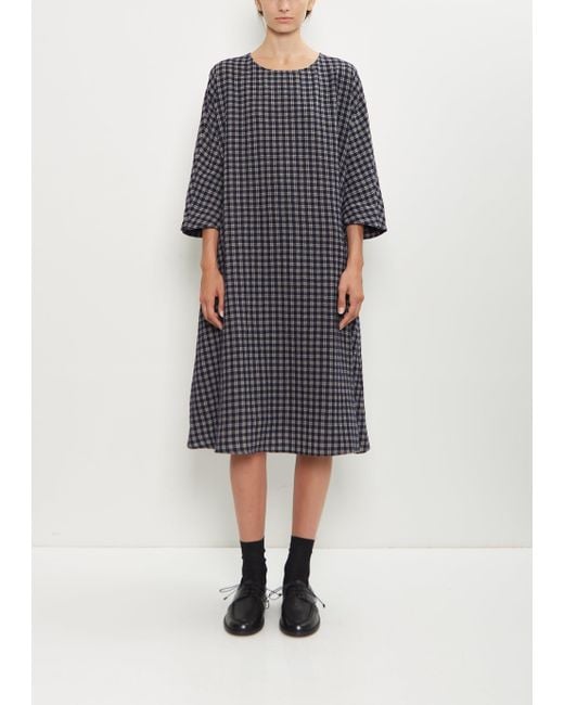 Apuntob Blue Wool Micro Tartan Tunic Dress