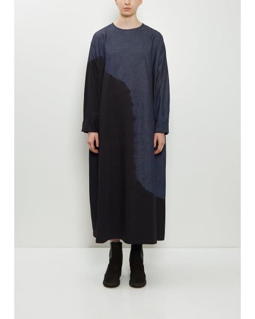 Suzusan Blue Pima Cotton Denim Wide Pullover Dress