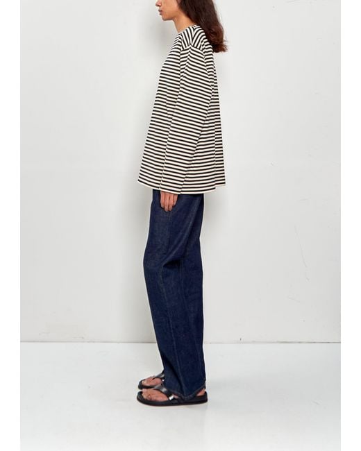 Comoli Blue Border Boat Neck Top
