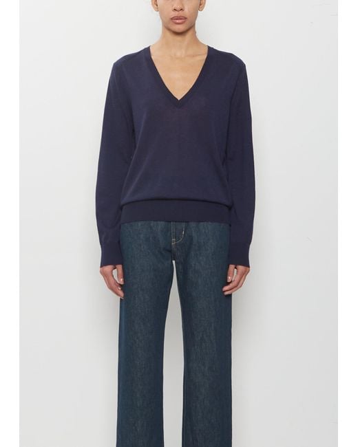 Loulou de Saison Blue Julio Fine Cashmere V-neck Sweater
