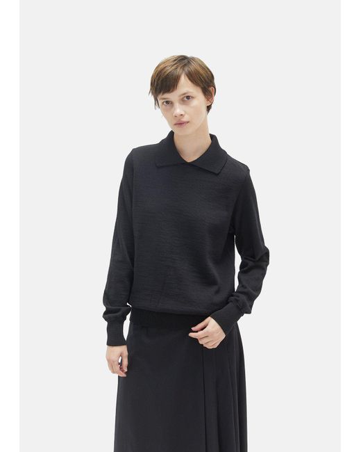 MHL by Margaret Howell Black Utility Polo Collar Wool Sweater