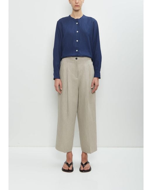 Margaret Howell Blue Linen Pleated Front Cropped Trouser