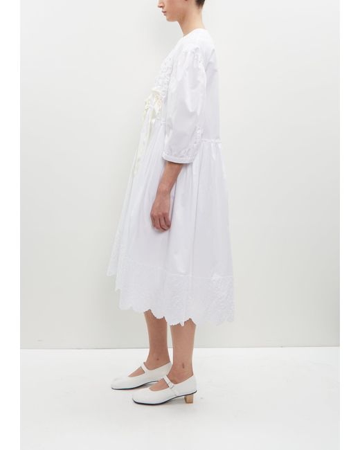 Simone Rocha White Puff Sleeve Cotton Smock Dress
