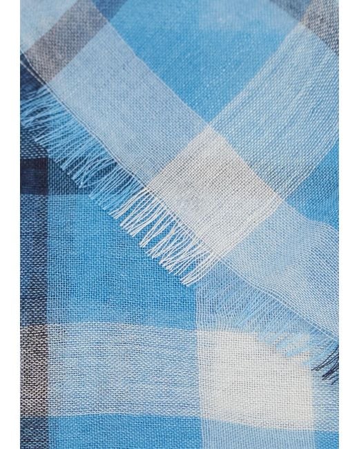 Denis Colomb Blue Amara Plaid Cashmere Silk Shawl