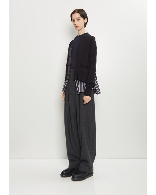 Sacai Black Cotton Poplin X Knit Cardigan