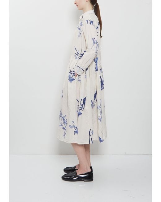 Pas De Calais White Japonism Flower Print Dress