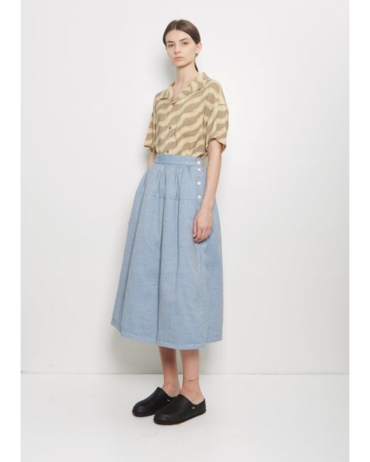 Visvim Blue Wool Linen Elevation Sashinko Down Skirt