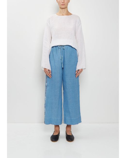 Dosa Blue Velvet Ribbon Handwoven Linen Pants