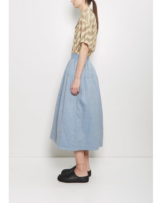 Visvim Blue Wool Linen Elevation Sashinko Down Skirt