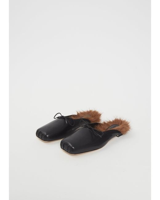 Simone Rocha White Faux Fur Lined Pointe Mule