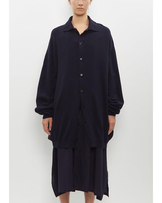 Y's Yohji Yamamoto Blue Intarsia Big Shirt Cardigan