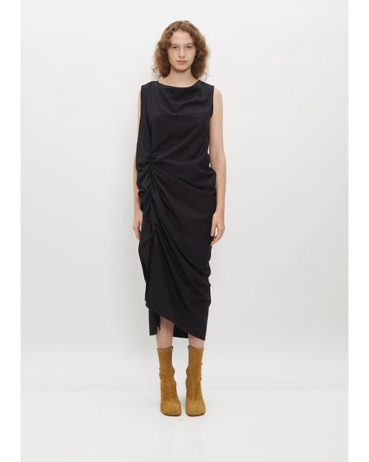 Dries Van Noten Black Dinam Wool Pinstripe Dress
