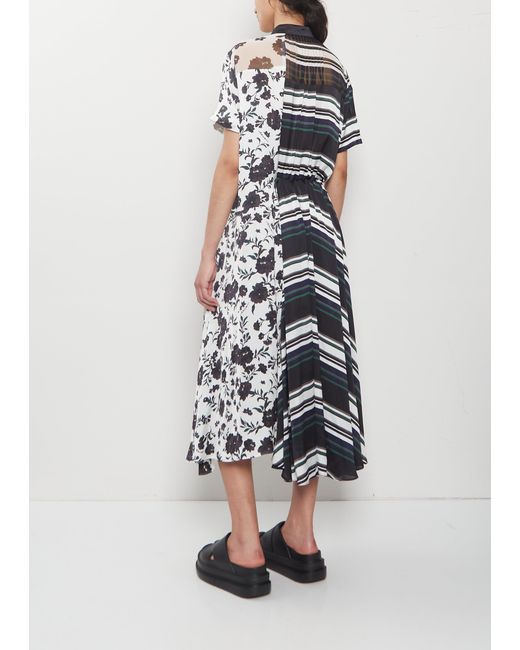 Sacai White Pattern Mix Fluid Dress